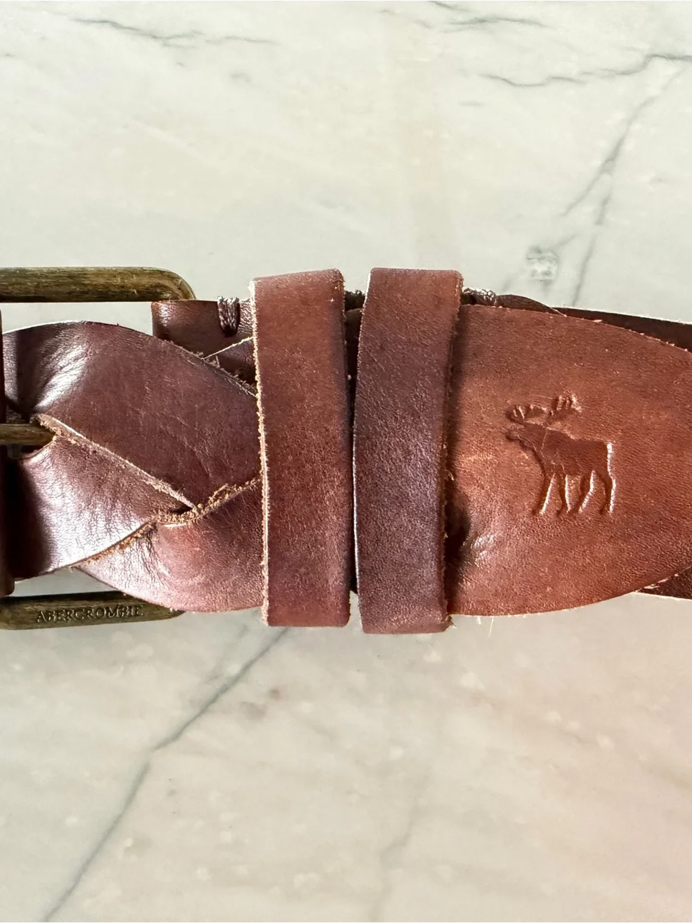 Women’s ABERCROMBIE & FITCH Braided Y2K Leather Belt-Brown-XS/S